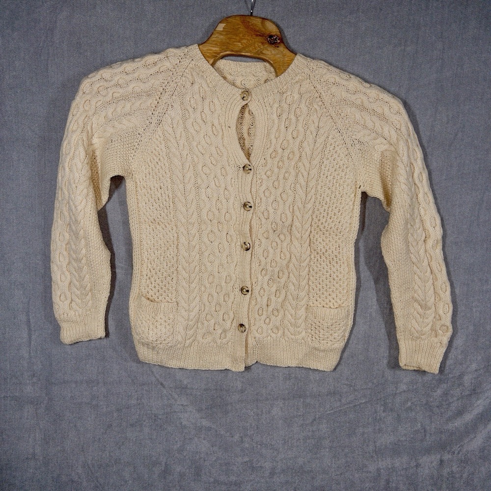 Aran Cable Knit‎ Cardigan Womens Small Preppy Casual *read*